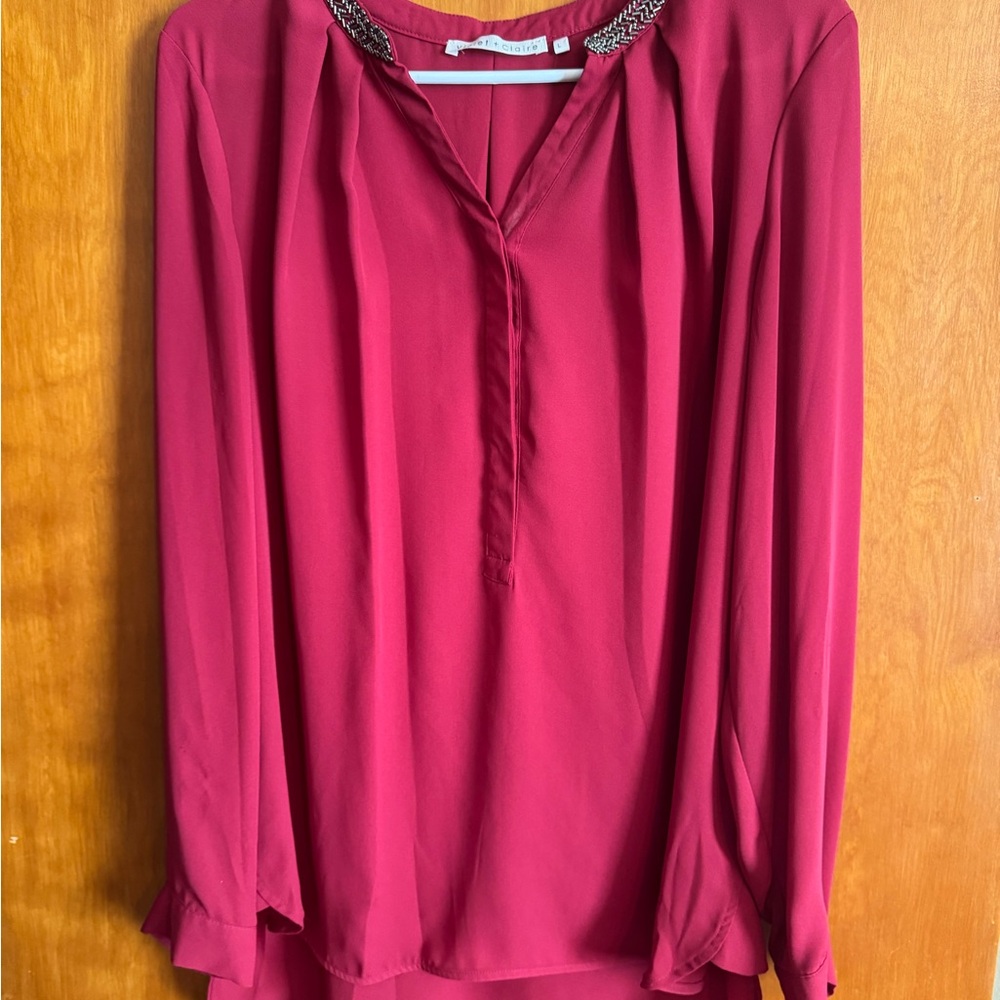 Violet & Claire Fuchsia Blouse with Embellished Neckline